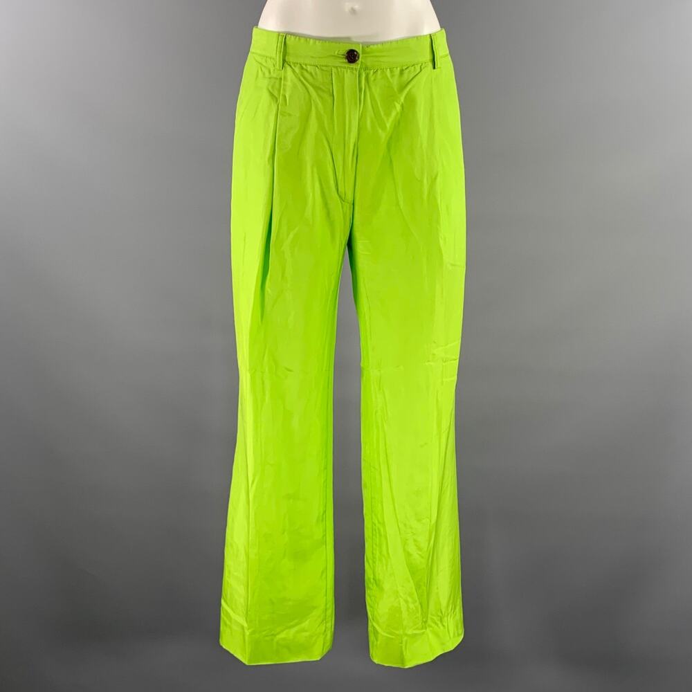 DRIES VAN NOTEN Size 10 Green Neon Silk Cotton Pleated Pants